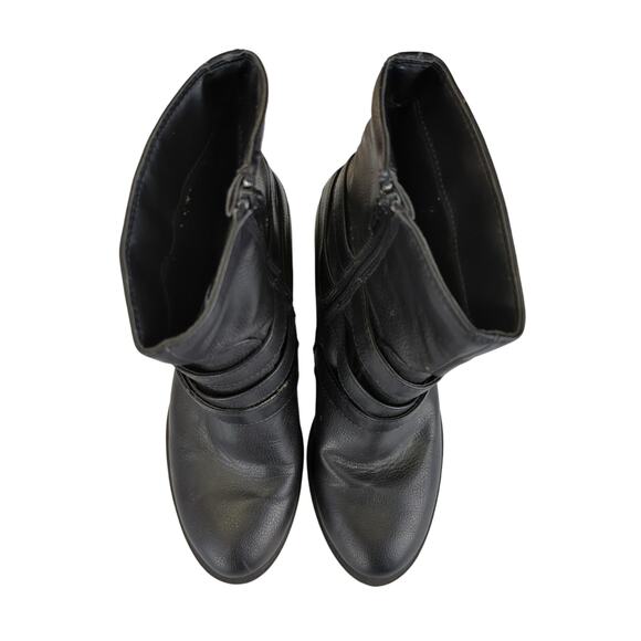 Bass Gilly Black Faux Leather Ankle Booties Double Buckle Block Heel Women's 8.5 - Picture 4 of 8